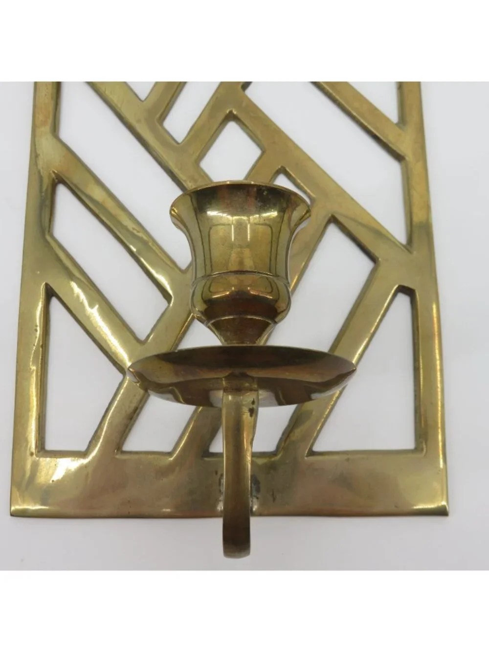 VTG Brass Metal Wall Sconce Candle Candlestick Holder Retro Geometric Hanging